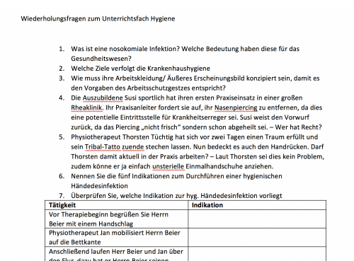 Mehr Informationen zu "Wiederholungsfragen zum Unterrichtsfach Hygiene"